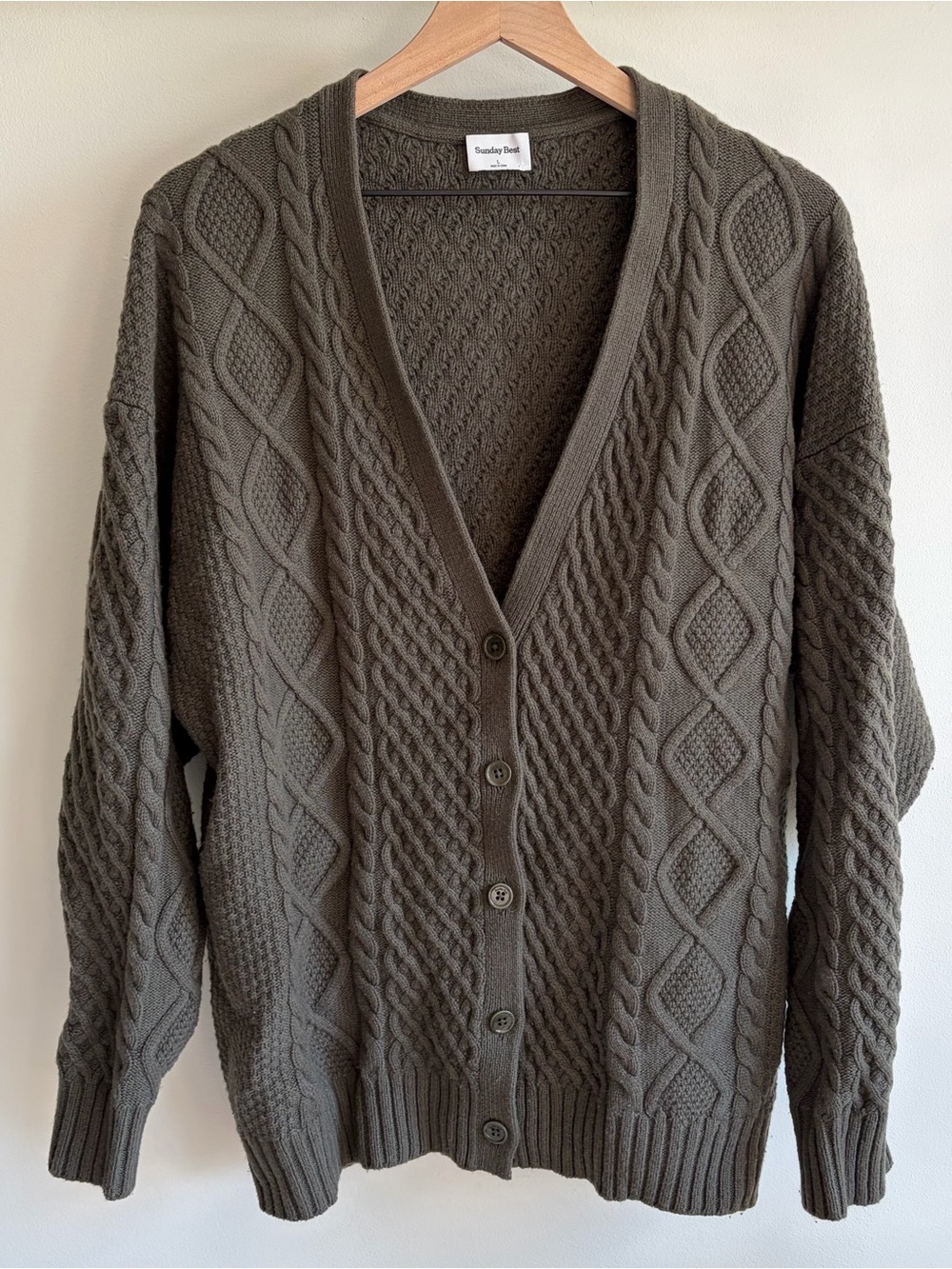 Sunday Best Cable Knit Button-Front Cardigan - Olive Green